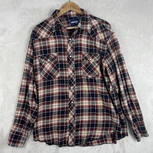 Wrangler Pearl Snap Brush Popper Shirt Men's XL Plaid Flannel Cowboy Americana